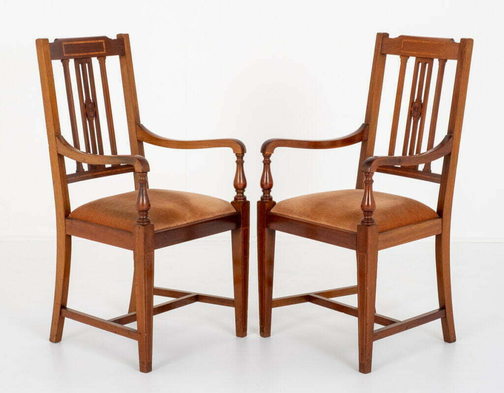 Nice Pair of Mahogany Sheraton Revival Open Arm Chairs