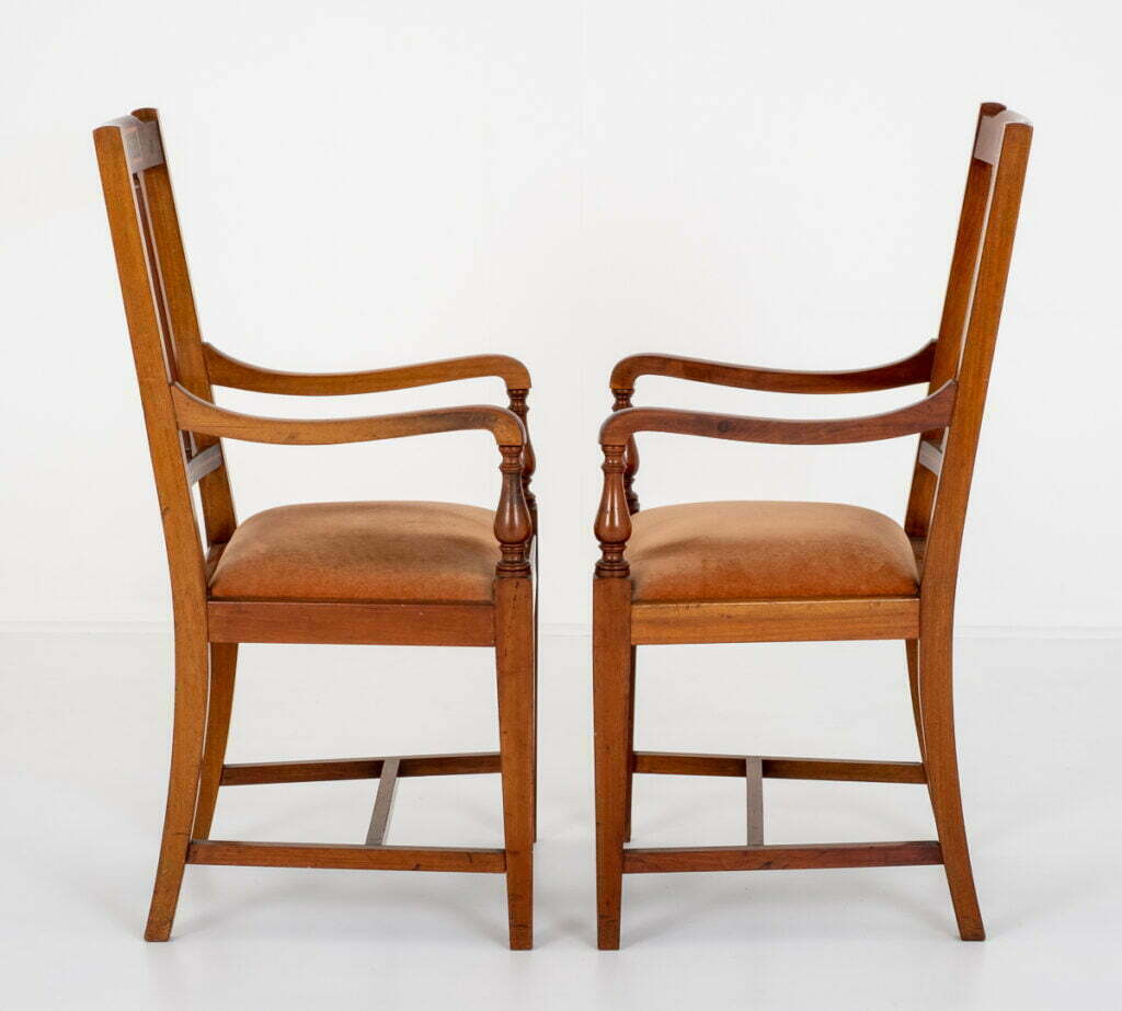 Nice Pair of Mahogany Sheraton Revival Open Arm Chairs