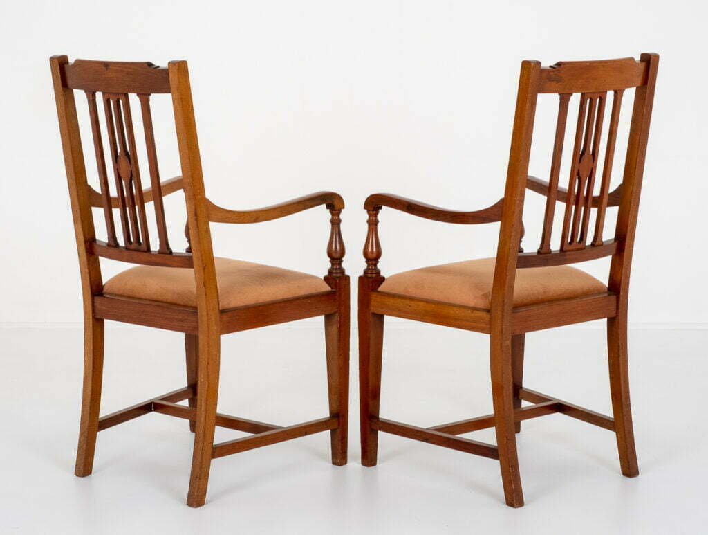 Nice Pair of Mahogany Sheraton Revival Open Arm Chairs