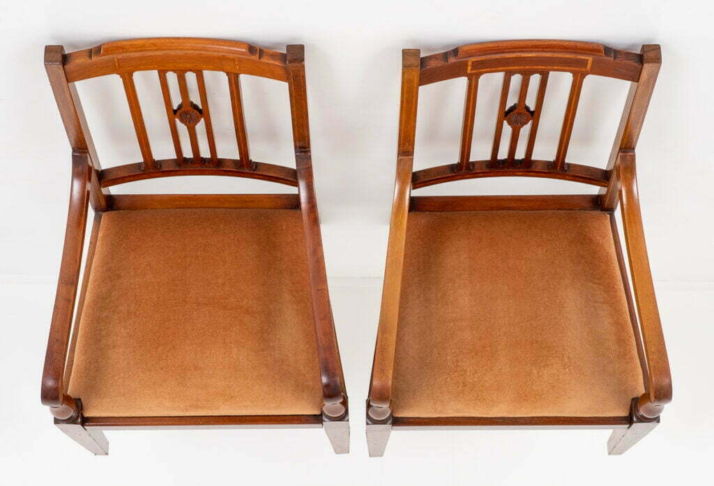 Nice Pair of Mahogany Sheraton Revival Open Arm Chairs