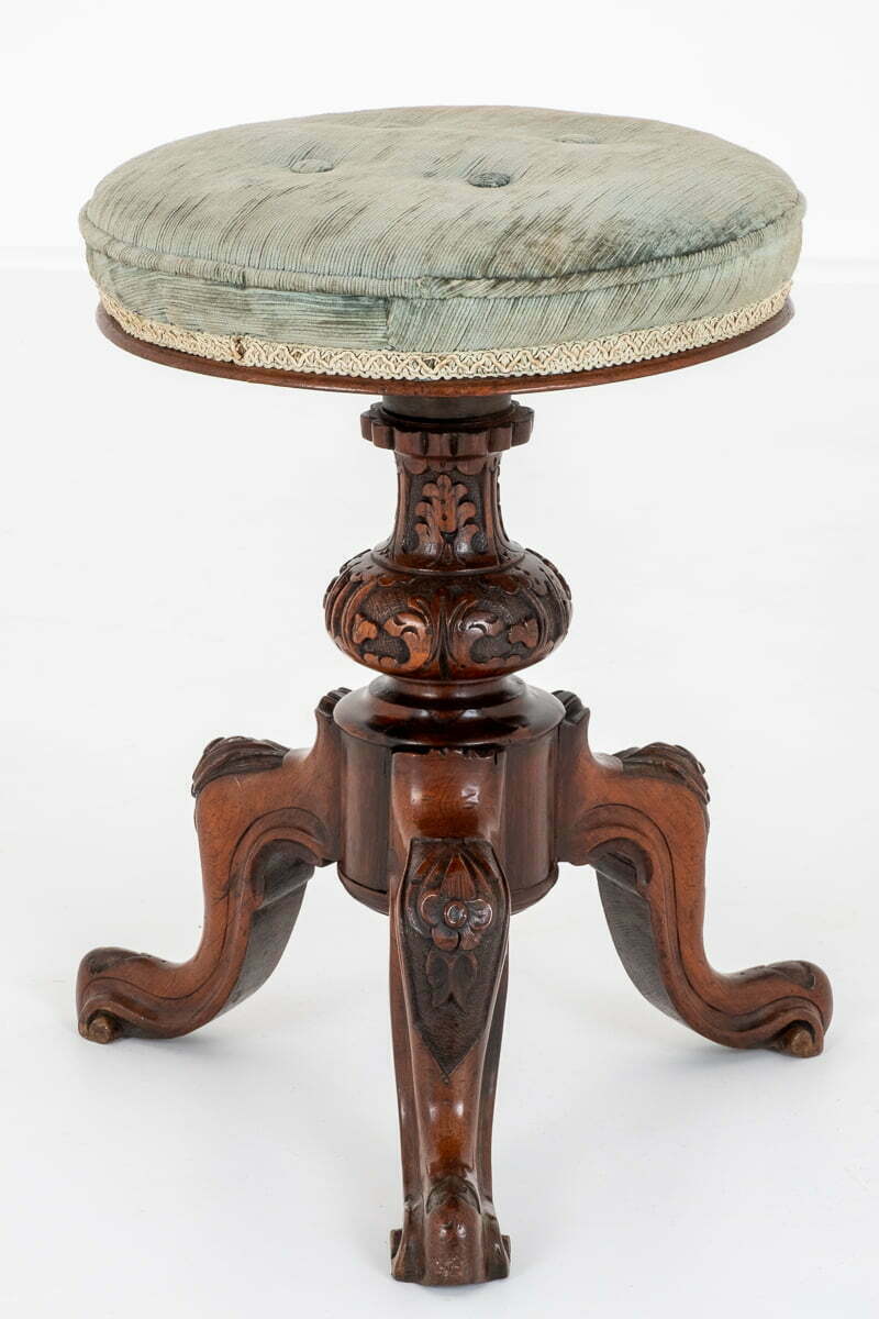 Victorian Walnut Carved Piano Stool