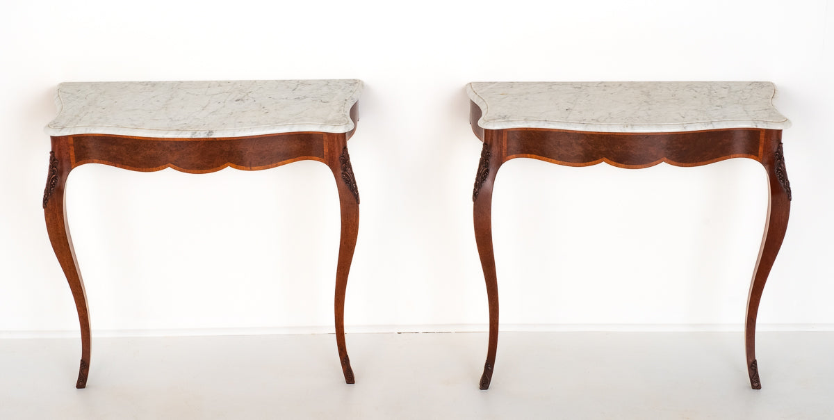 Pair of Marble Top Mahogany Console Tables