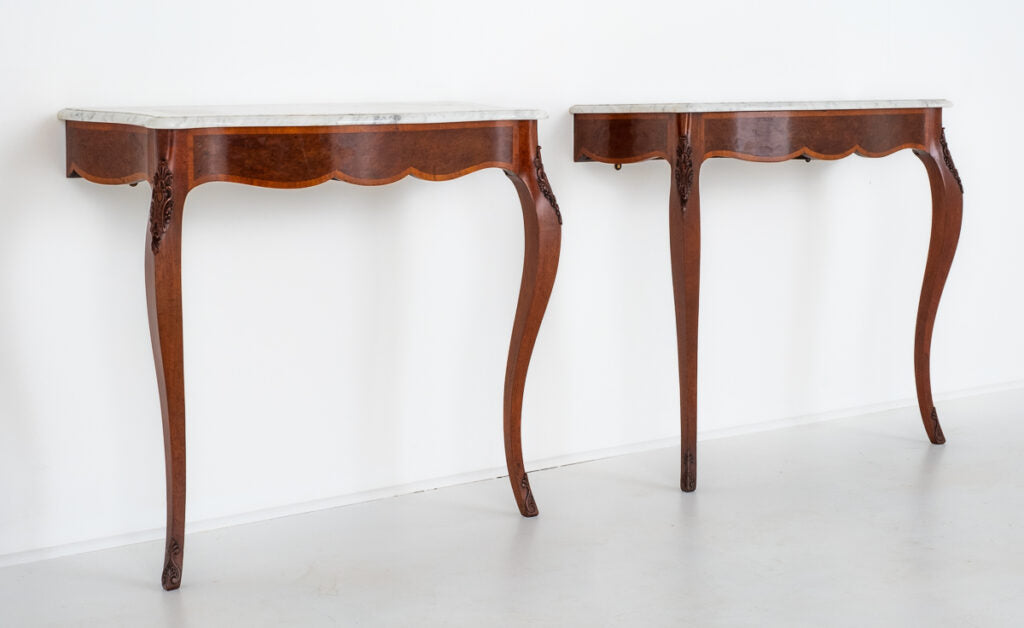 Pair of Marble Top Mahogany Console Tables