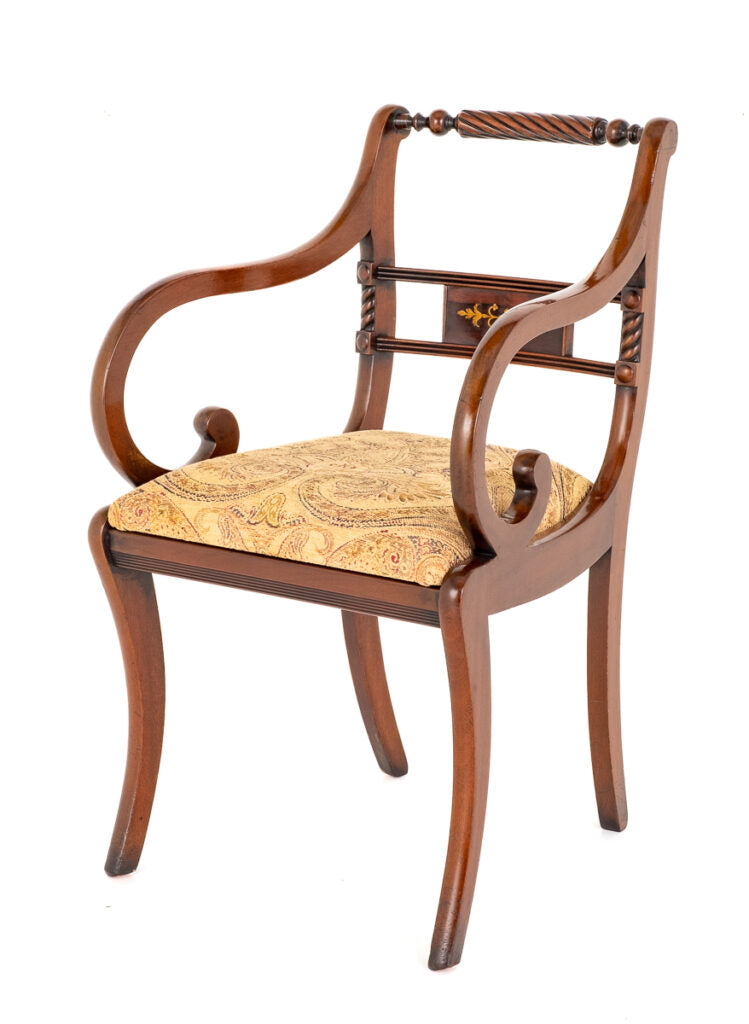 Set of 8 (6 + 2) Regency Revival Mahogany Brass Inlaid Chairs