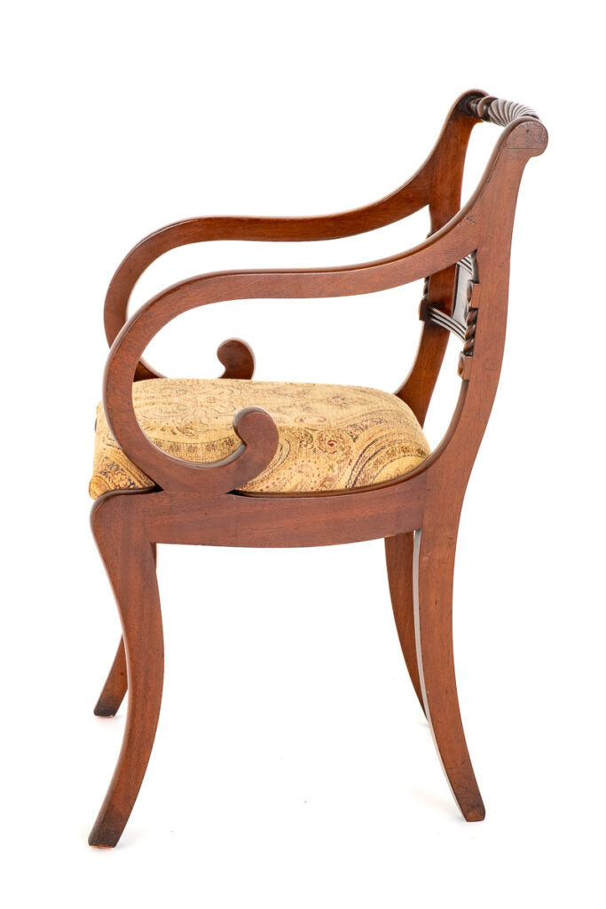 Set of 8 (6 + 2) Regency Revival Mahogany Brass Inlaid Chairs