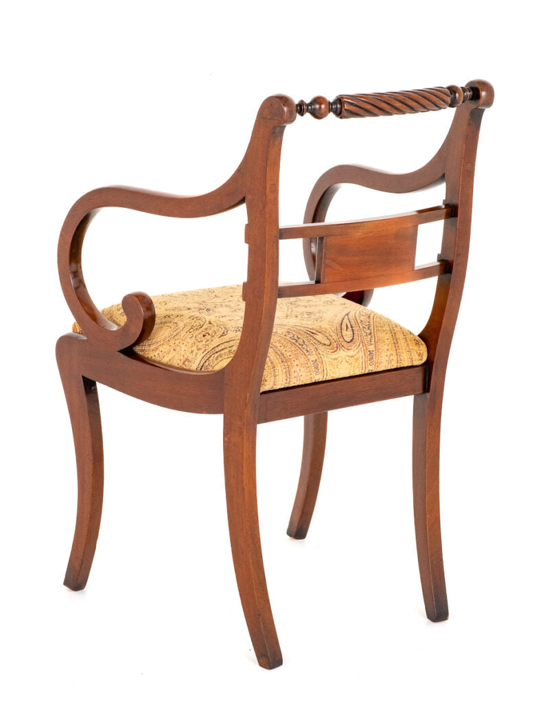 Set of 8 (6 + 2) Regency Revival Mahogany Brass Inlaid Chairs