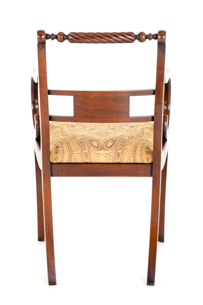 Set of 8 (6 + 2) Regency Revival Mahogany Brass Inlaid Chairs
