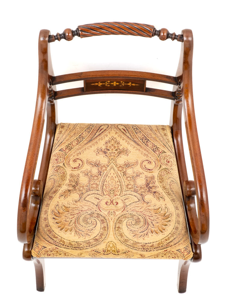 Set of 8 (6 + 2) Regency Revival Mahogany Brass Inlaid Chairs