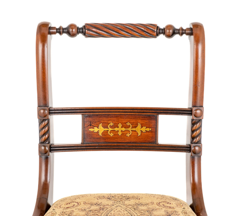 Set of 8 (6 + 2) Regency Revival Mahogany Brass Inlaid Chairs