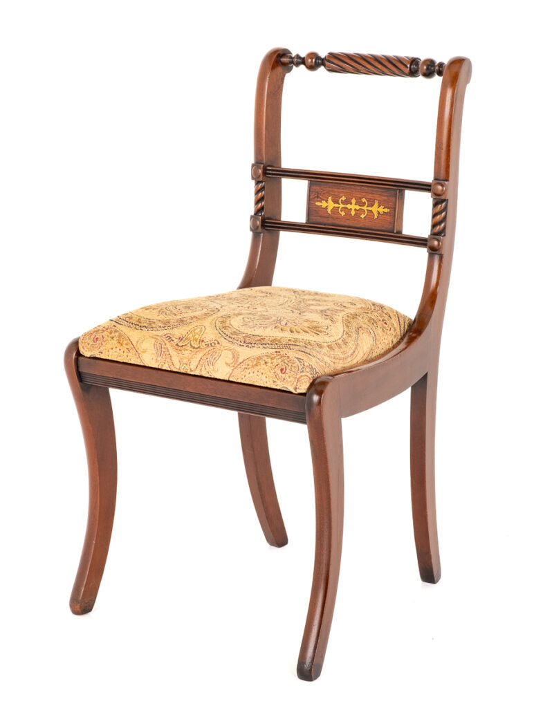 Set of 8 (6 + 2) Regency Revival Mahogany Brass Inlaid Chairs