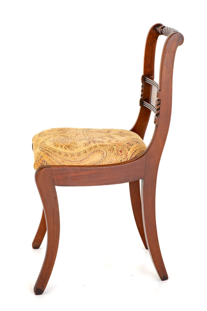 Set of 8 (6 + 2) Regency Revival Mahogany Brass Inlaid Chairs