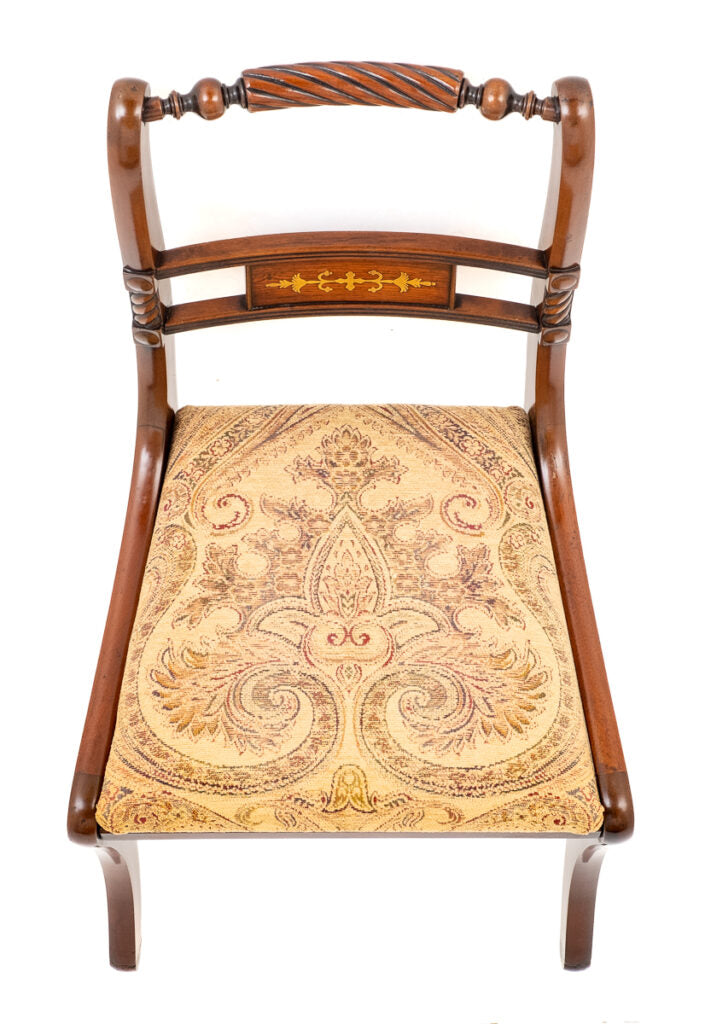 Set of 8 (6 + 2) Regency Revival Mahogany Brass Inlaid Chairs