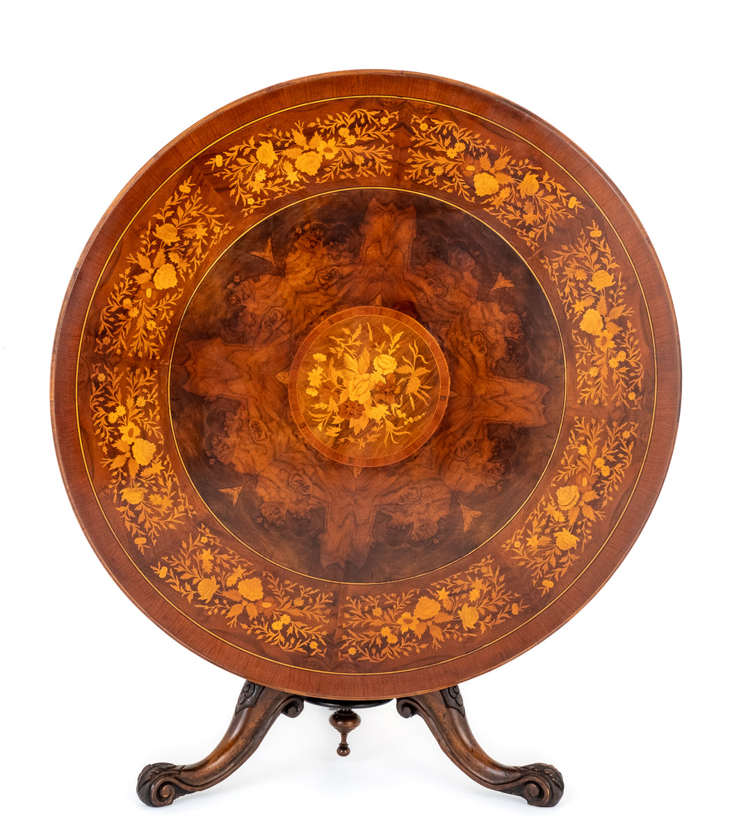 Victorian Style Walnut Marquetry Dining Table