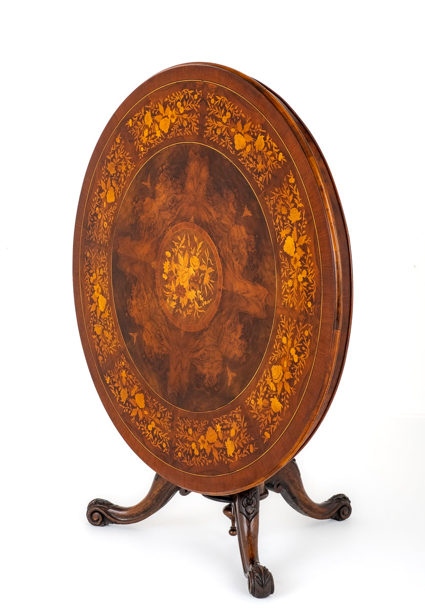 Victorian Style Walnut Marquetry Dining Table