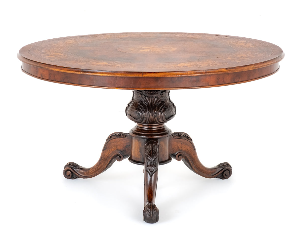 Victorian Style Walnut Marquetry Dining Table