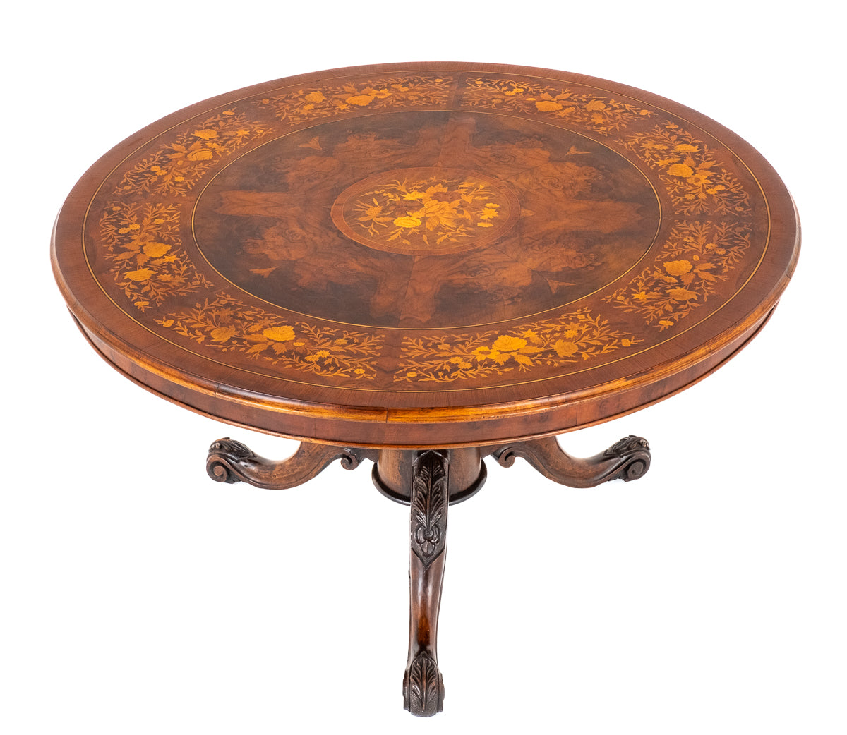 Victorian Style Walnut Marquetry Dining Table