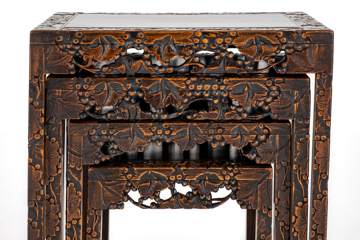 Decorative Nest of 4 Hardwood Chinese Tables