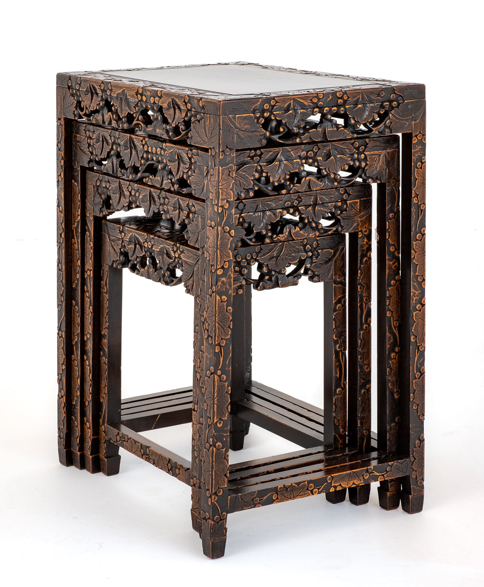 Decorative Nest of 4 Hardwood Chinese Tables