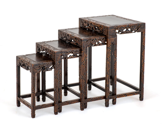 Decorative Nest of 4 Hardwood Chinese Tables
