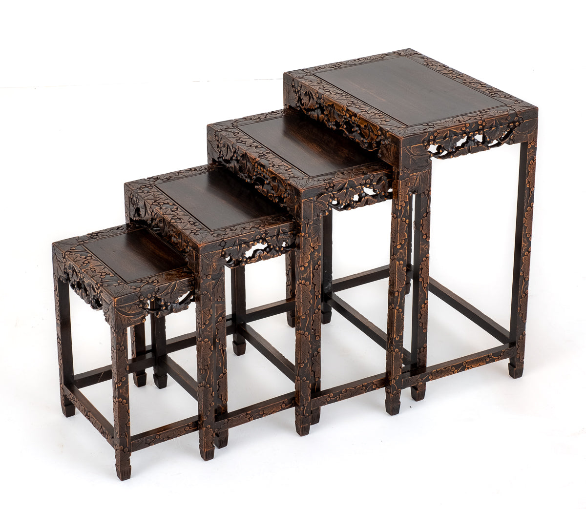Decorative Nest of 4 Hardwood Chinese Tables