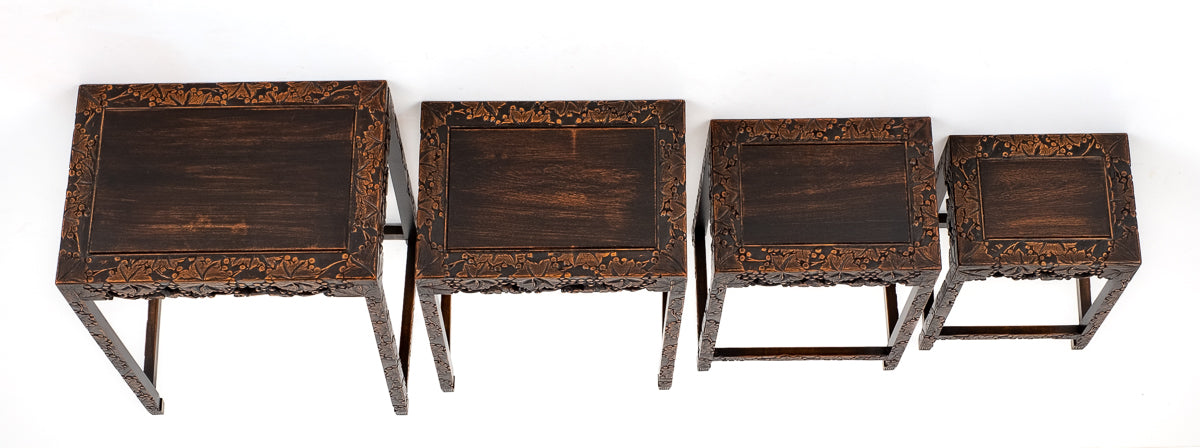 Decorative Nest of 4 Hardwood Chinese Tables