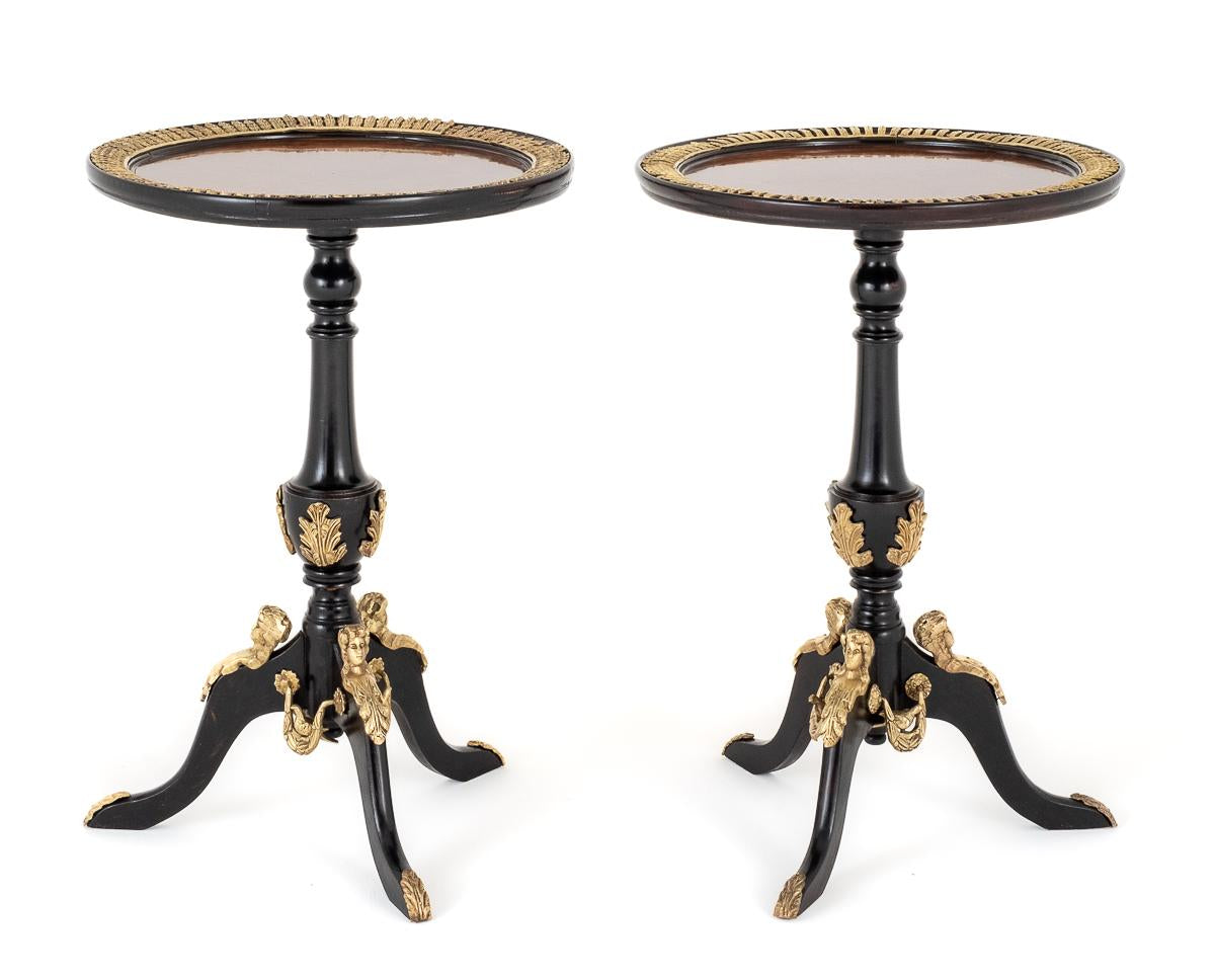 Unusual Pair of French Ebony and Gilt Wine Tables
