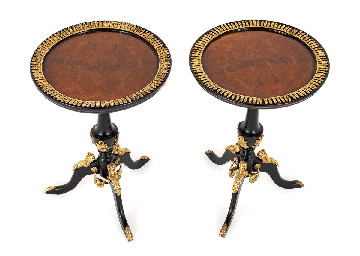 Unusual Pair of French Ebony and Gilt Wine Tables
