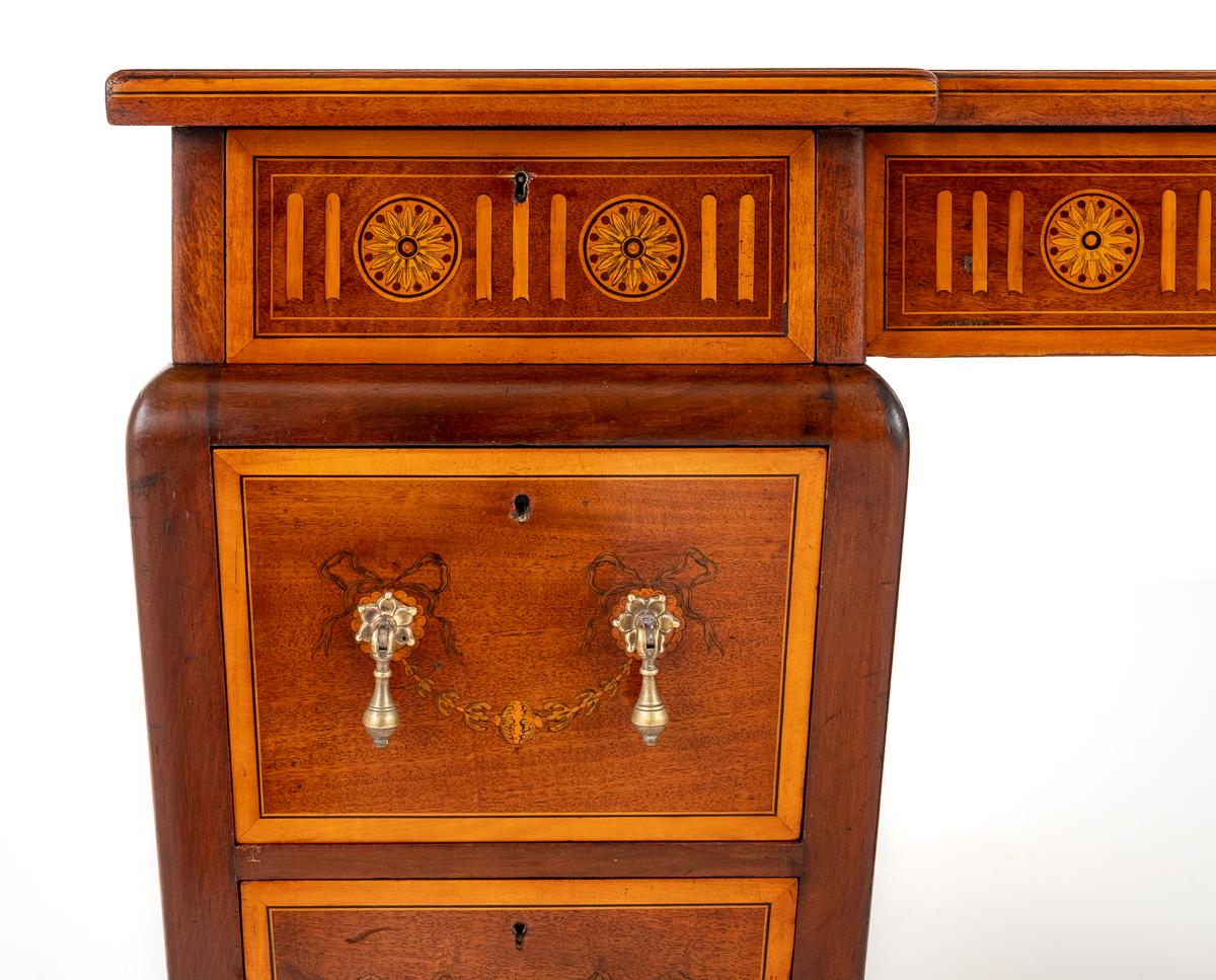 Pretty Mahogany Sheraton Revival Pedestal Desk