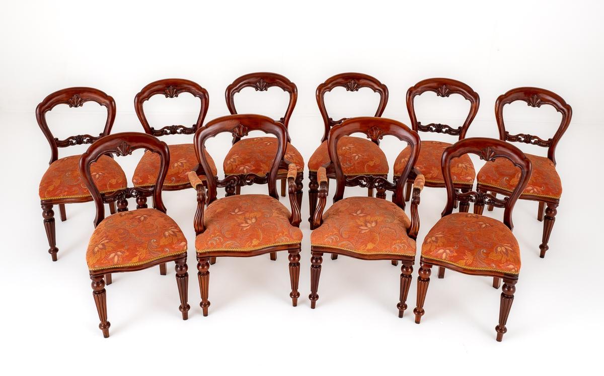 Set of 10 Victorian Style Mahogany Dining Chairs