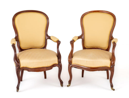 Pair of Victorian Rosewood Open Arm Chairs