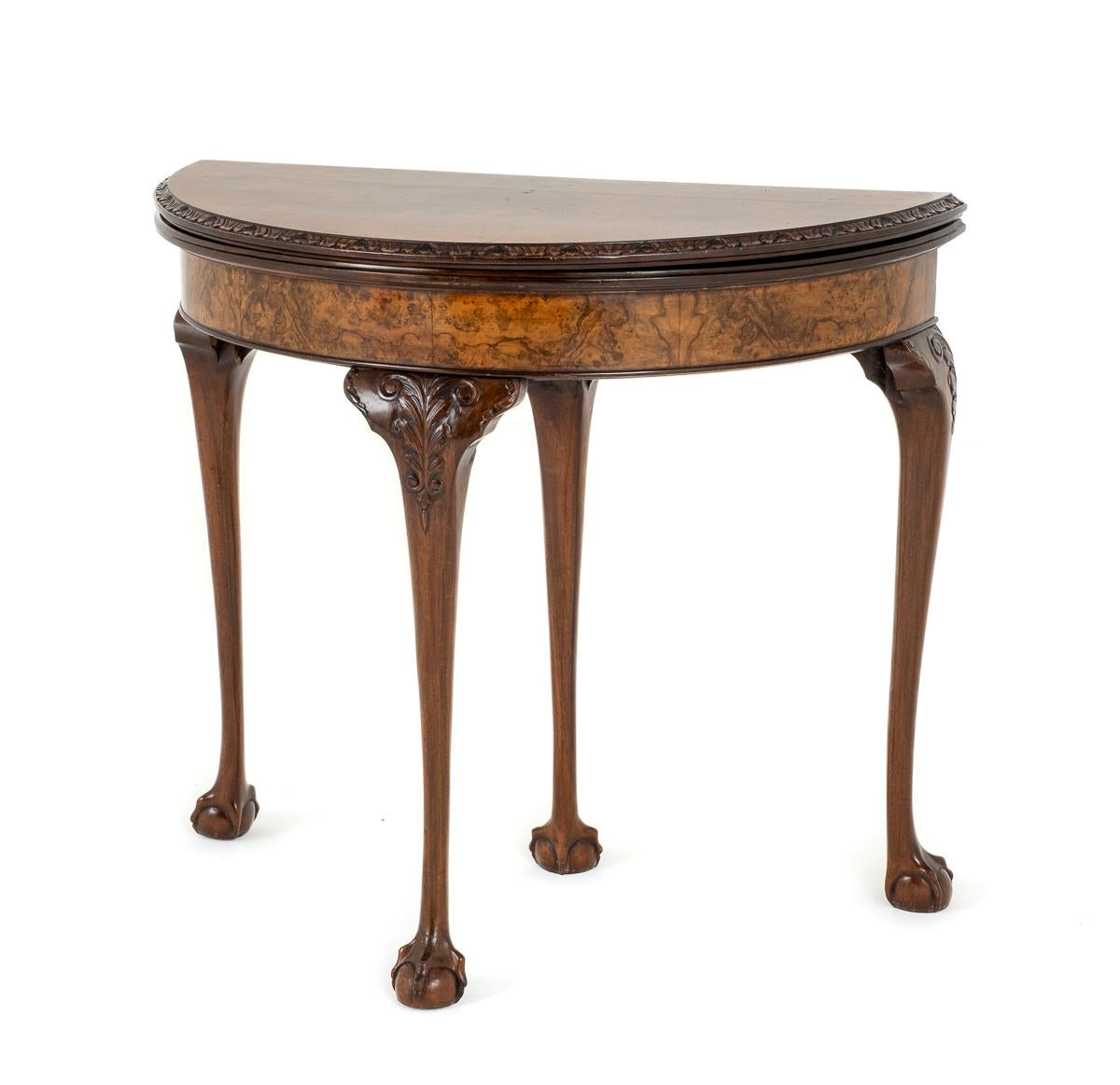 Queen Anne Style Burr walnut Demi Lune Card Table