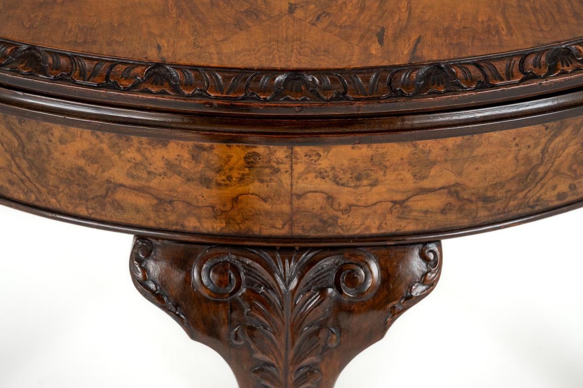 Queen Anne Style Burr walnut Demi Lune Card Table