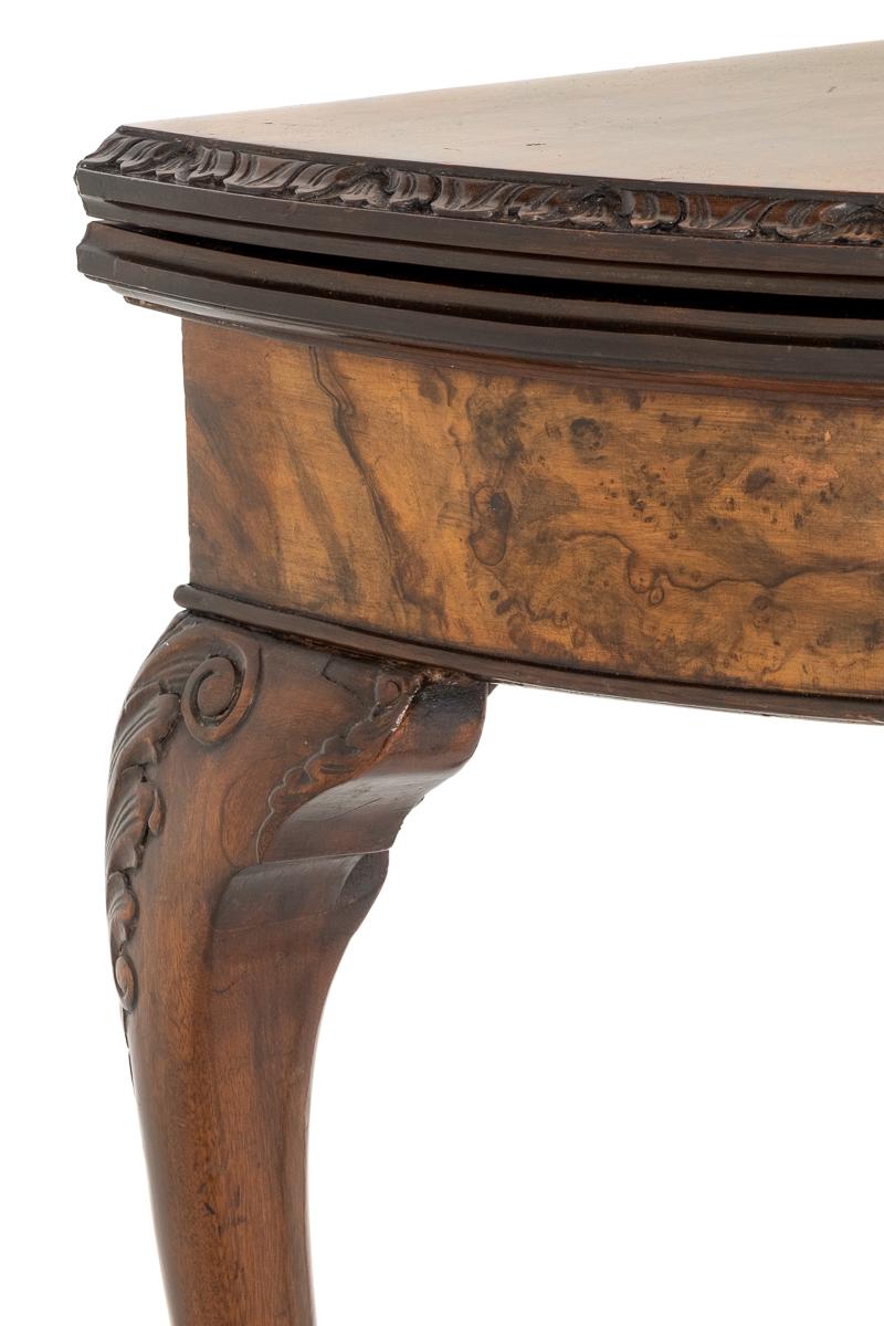 Queen Anne Style Burr walnut Demi Lune Card Table