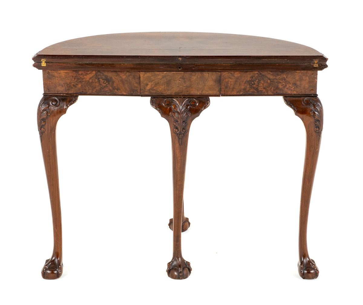 Queen Anne Style Burr walnut Demi Lune Card Table