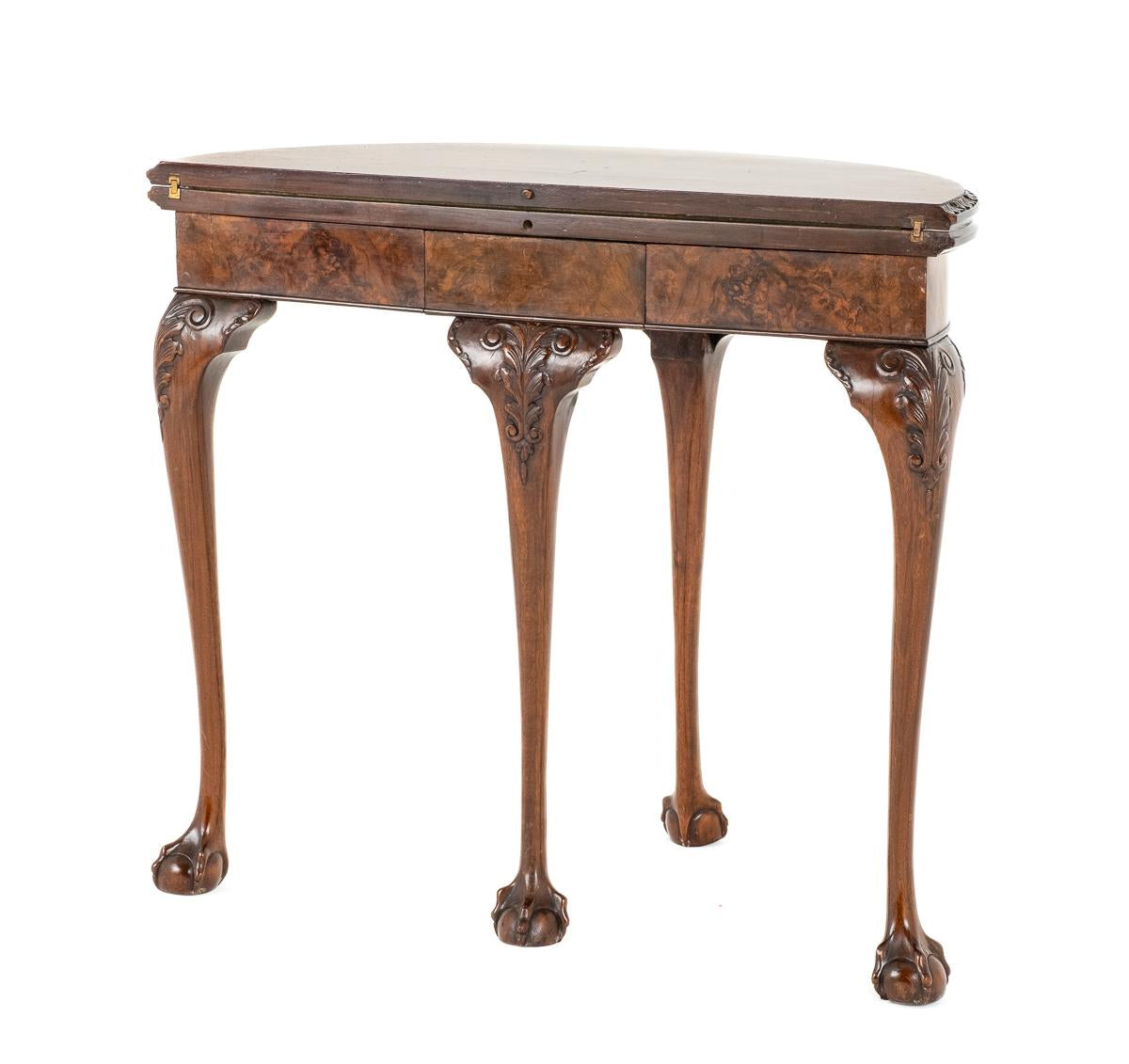 Queen Anne Style Burr walnut Demi Lune Card Table