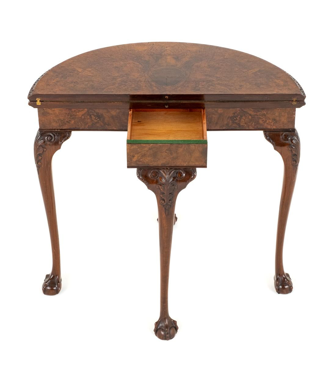 Queen Anne Style Burr walnut Demi Lune Card Table