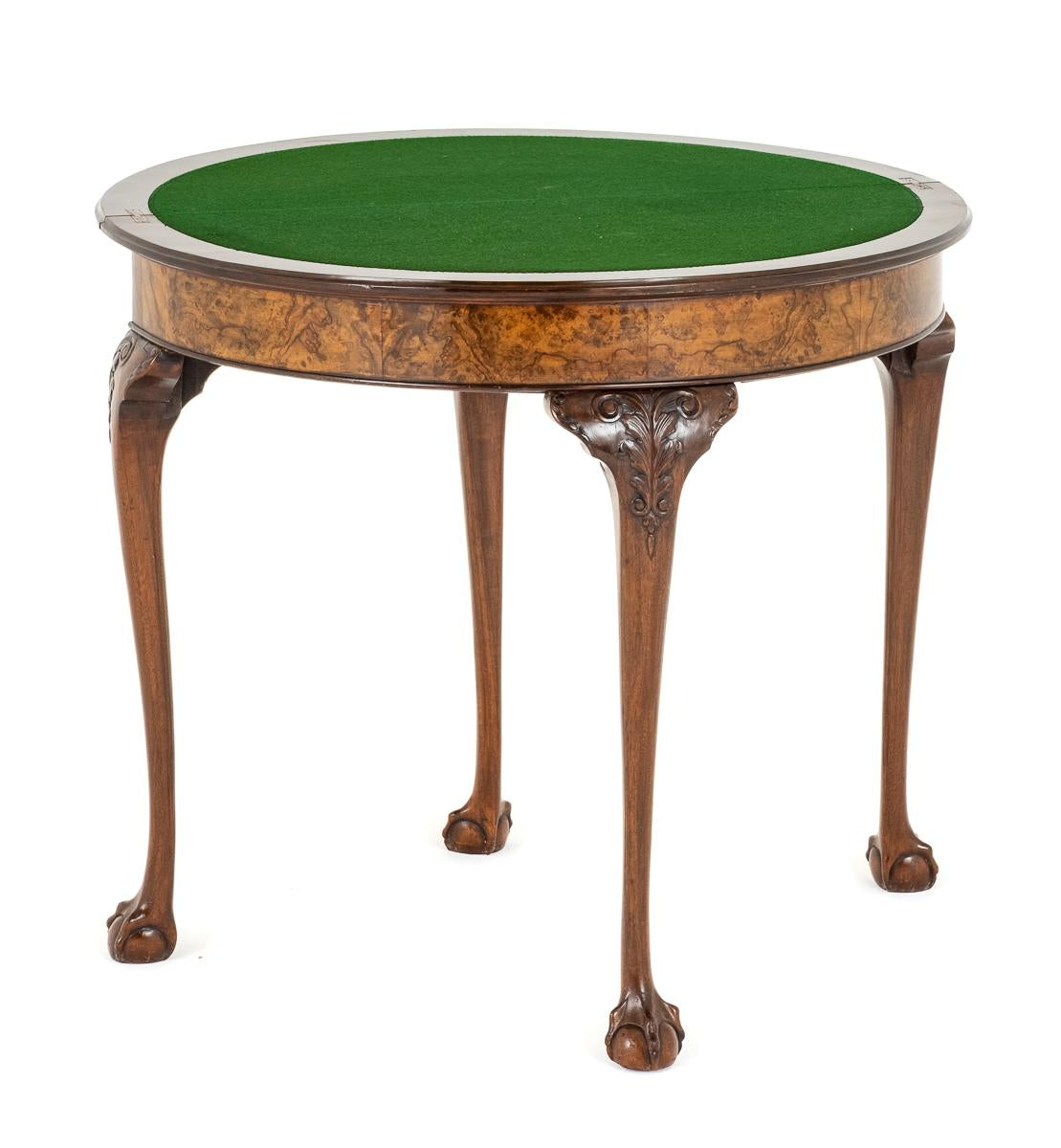 Queen Anne Style Burr walnut Demi Lune Card Table