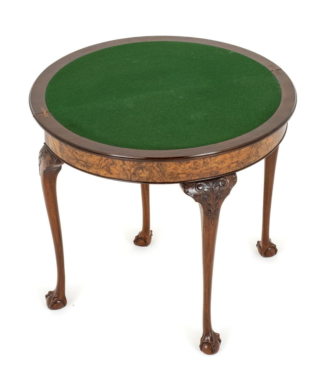 Queen Anne Style Burr walnut Demi Lune Card Table