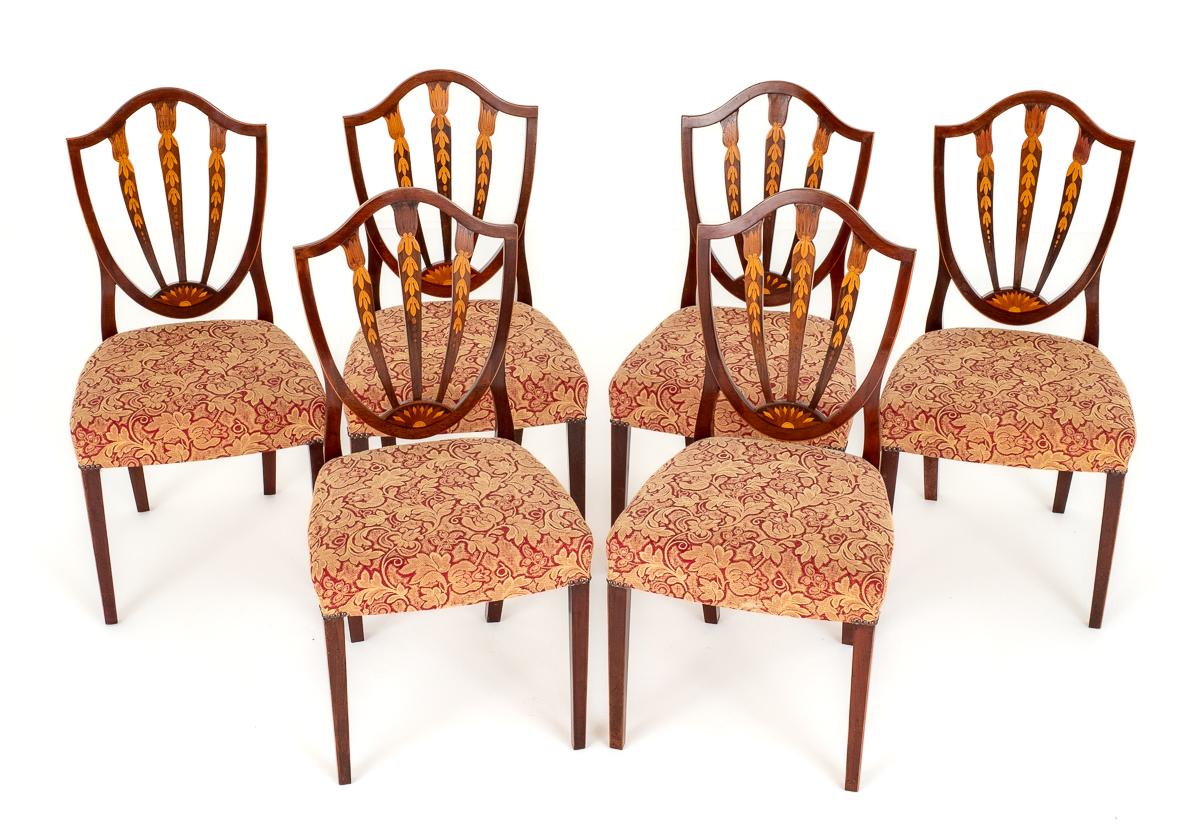 Set of 6 Mahogany Hepplewhite Style Inlaid Dining Chairs
