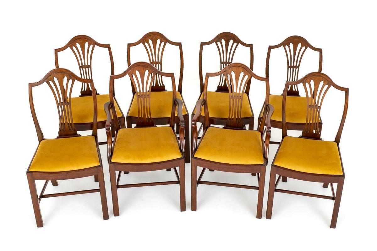 Set of 8 ( 6 + 2 )Hepplewhite Revival Mahogany Dining Chairs