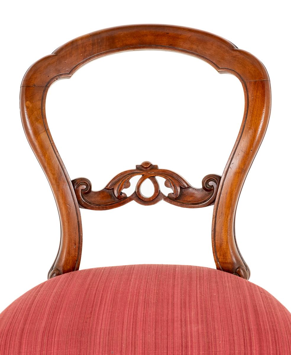 Set of 6 Walnut Victorian Cabriole Leg Dining Chairs - Red