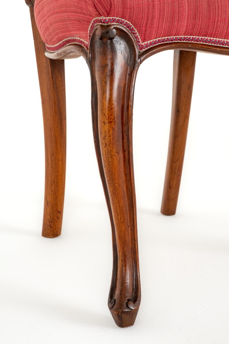 Set of 6 Walnut Victorian Cabriole Leg Dining Chairs - Red