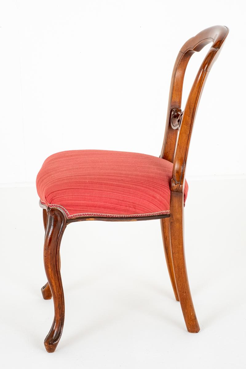 Set of 6 Walnut Victorian Cabriole Leg Dining Chairs - Red