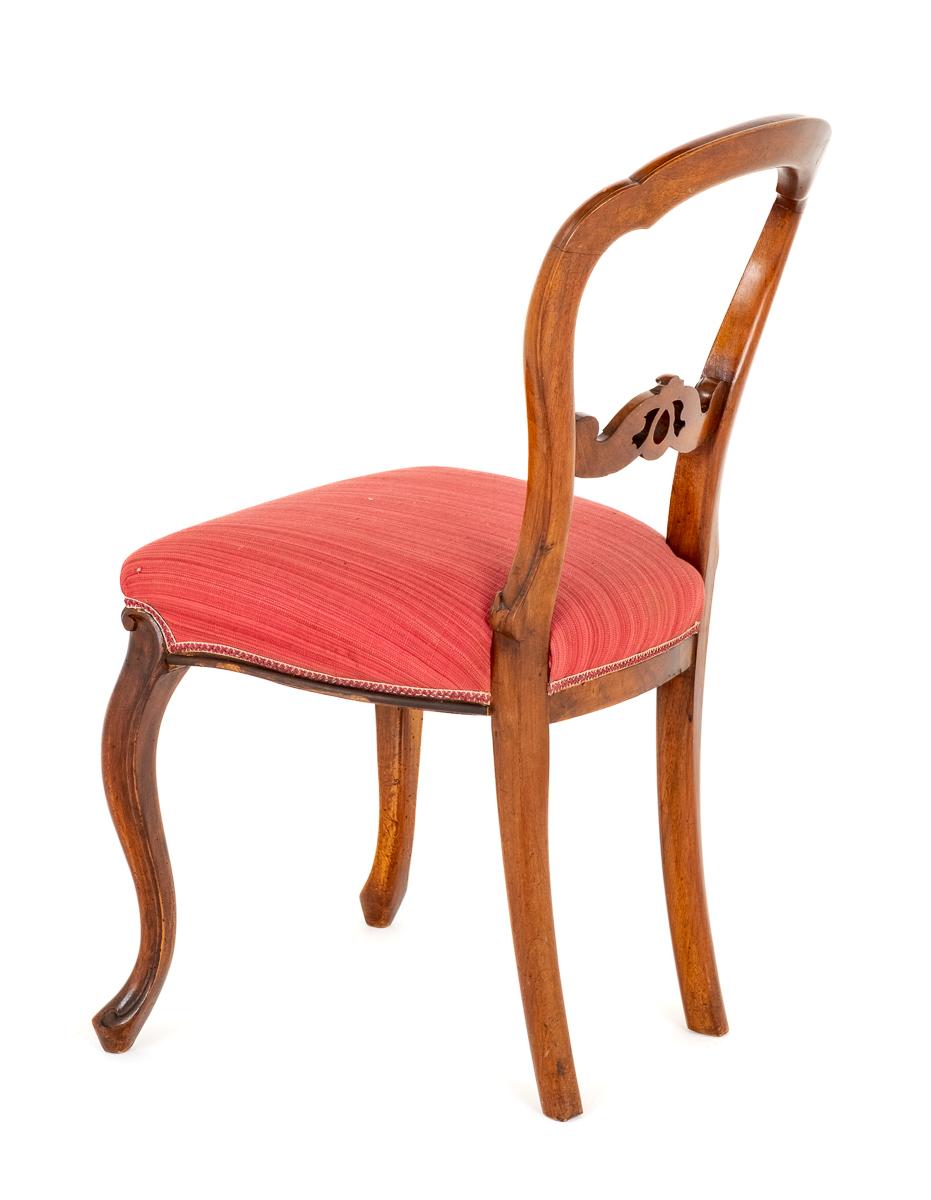 Set of 6 Walnut Victorian Cabriole Leg Dining Chairs - Red