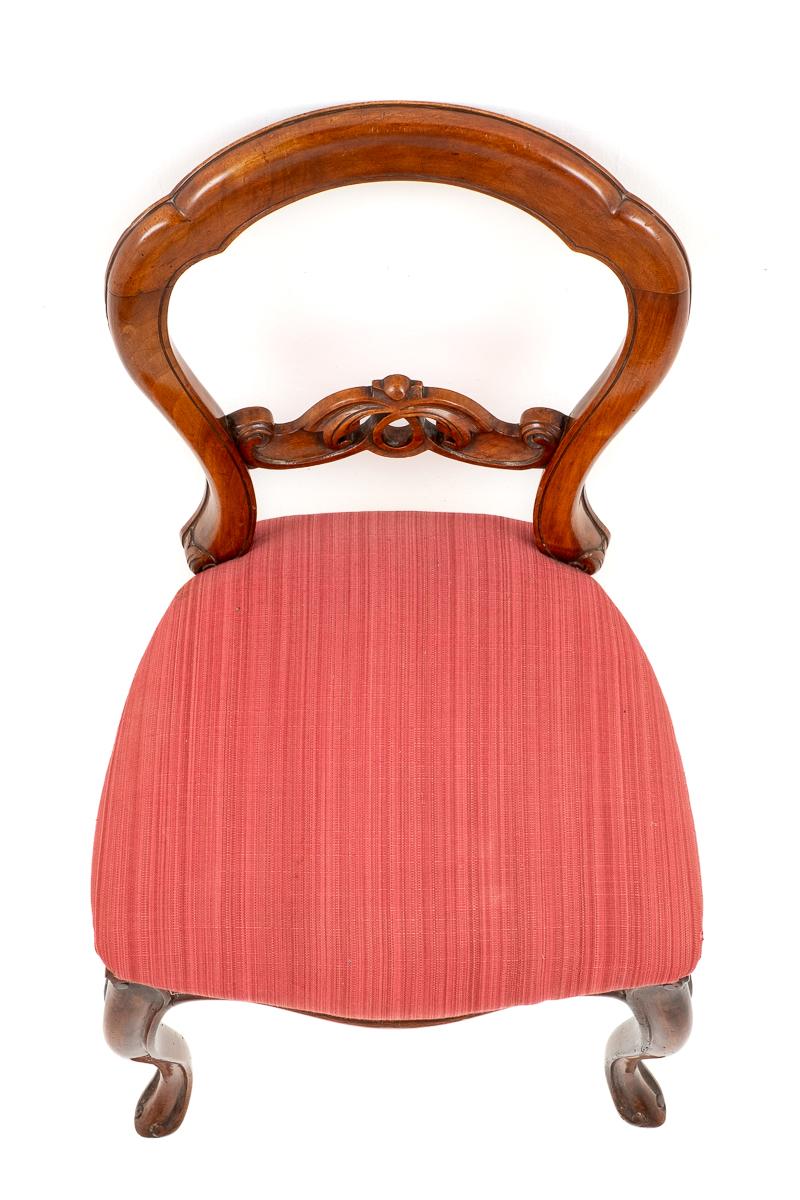 Set of 6 Walnut Victorian Cabriole Leg Dining Chairs - Red