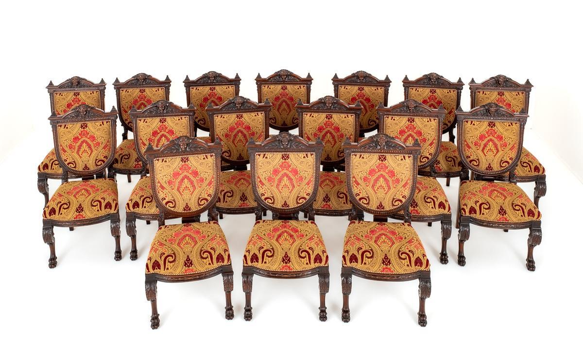 Amazing Set of 16 Mahogany Renaissance Style Dining Chairs