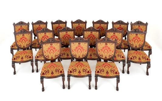 Amazing Set of 16 Mahogany Renaissance Style Dining Chairs