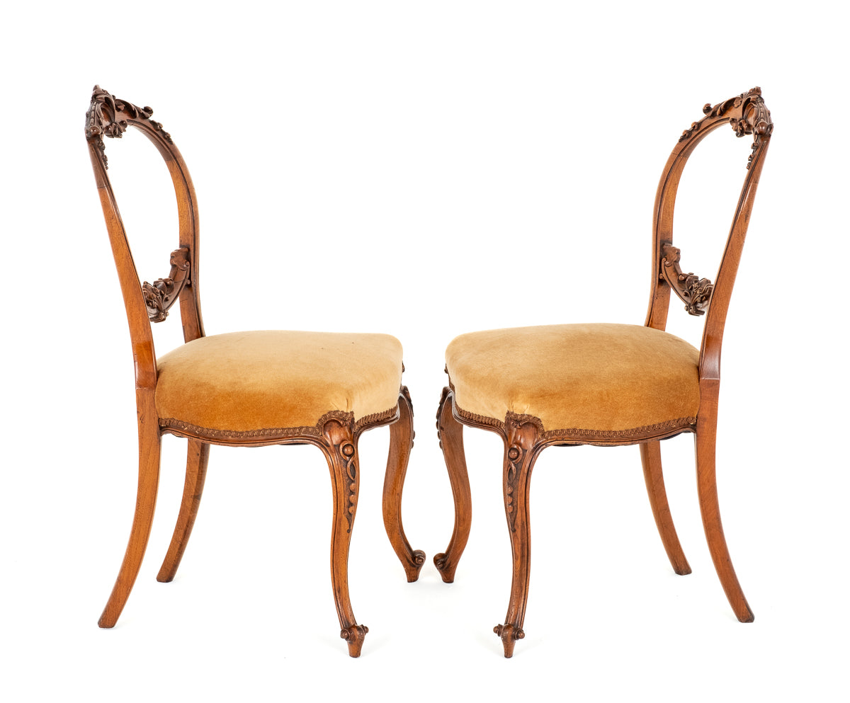 Pretty Pair of Victorian Walnut Side Chairs