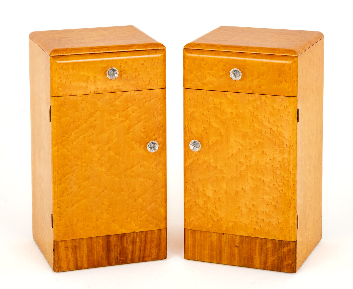 Pair of Art Deco Birds Eye Maple Bedside Cabinets