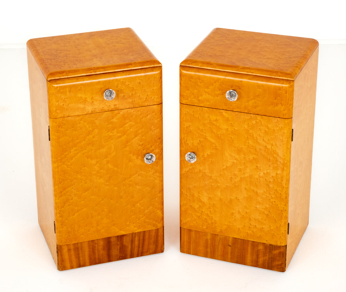 Pair of Art Deco Birds Eye Maple Bedside Cabinets